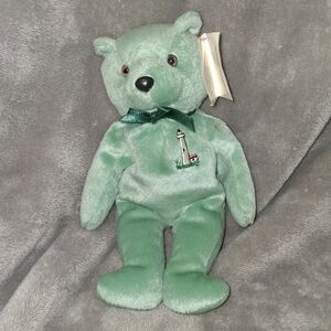 Green Stuffed Bear with Lighthouse Embroidery